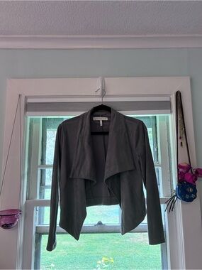 GENERATION Y Gray Suede-Look Open Front Draped Blazer